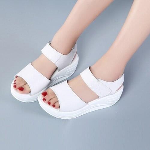 Wedge Sandals Platform Shoes Woman Genuine Leather Sandals Women Summer New White High Heels Platform Black Sandal Woman 2021