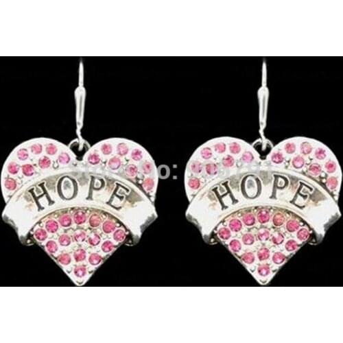 Newest Styles rhodium plated Hope Pink Crystal Heart Earrings(E100048), 30pair a lot