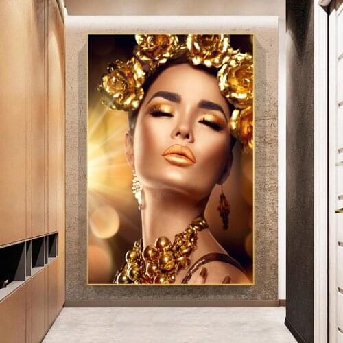 Modern Art Canvas Posters Gold Woman Prints Oil Painting Cuadros Figure Portrait Art Wall Pictures For Living Room Decor Mural