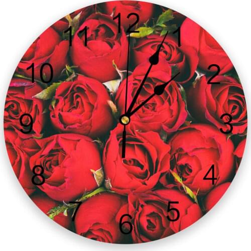 Red Roses Flower Modern Wall Clock For Home Office Wall Decoration Living Room Bathroom Decor Needle Hanging Watch