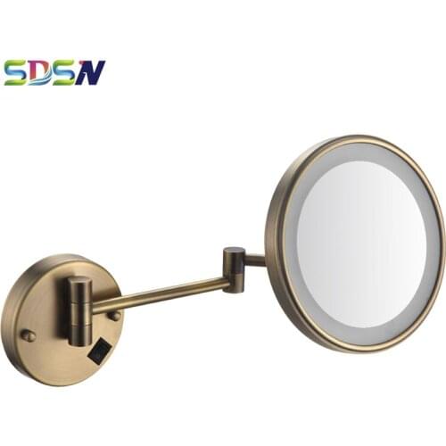 LED Bathroom Mirror SDSN Wall Mounted Bathroom Cosmetic Mirror Fashion Rotation Folding Bath LED Mirror Antique Bath Mirrors