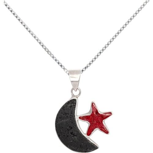 DARK DIAMOND®-Moon and star pendants of authentic volcanic Lava, Coral and 925 sterling silver. Handmade in Spain