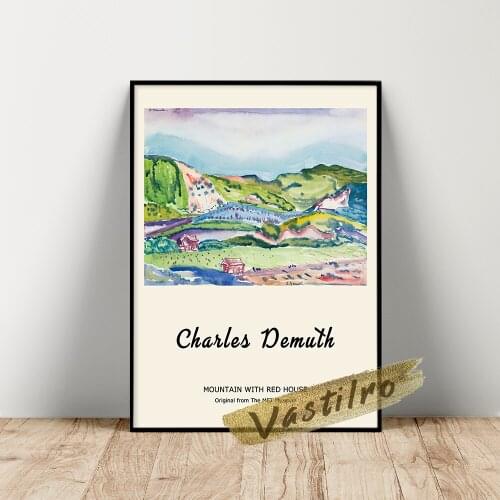 Charles Demuth Museum Exhibition Poster, Mountain With Red House Wall Painting, Demuth Vintage Landscape Still Life Wall Decor
