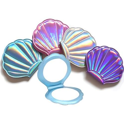Girly Laser Shell Compact Mirror, Double-Sided Travel Makeup Mirror with Magnification Pocket-Size Handheld Mirror for Bag
