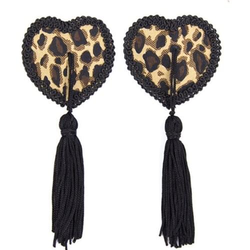 Women Leopard Nipple Cover Sexy Pasties Reusable Tepel Sticker Cover Heart Shape Breast Boob Tape Tassels Cubre Pezones