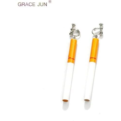 GRACE JUN Hot Sale funny Cigarette Shape Clip on Earrings and Long Drop Pierced Earrings for Women Party Club Fashion Earrings