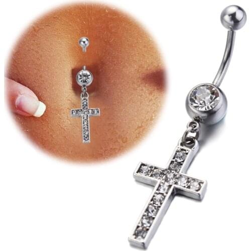 1PC Charm Cross Belly Button Rings Surgical Steel Navel Piercing Bohemian Dangle Christian Jewelry Belly Body Jewelry