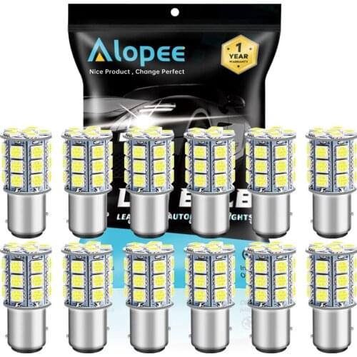 12-Pack 1157 BAY15D 2057 2357 7528 5050 27 SMD White LED Light For Car RV Camper Interior Lighting Brake Tail Lights 12V DC