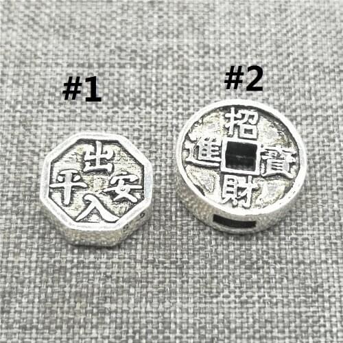 2 Pieces 925 Sterling Silver Chinese Feng Shui Coin Beads Good Fortune