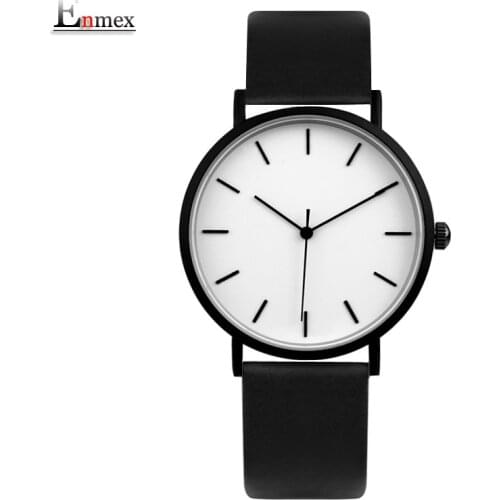 2018 Enmex cool style men wristwatch Brief vogue simple stylish Black and white face leathe quartz clock fashion watch