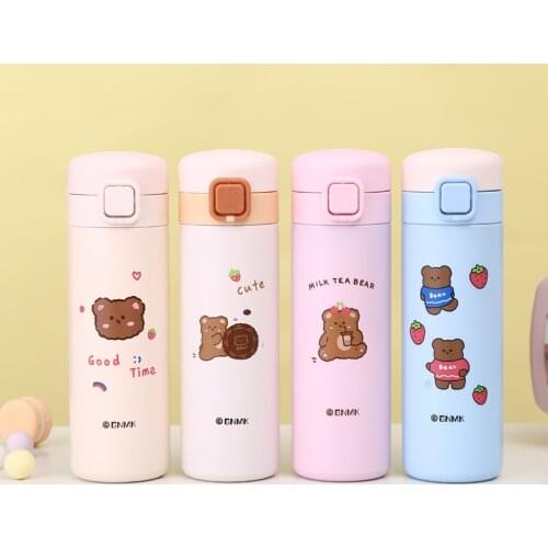 2021 Cute Bear Thermos Mug Bouncing 304 Stainless Steel Water Bottle Portable Vacuum Flask Thermos Bottle Holiday Gift