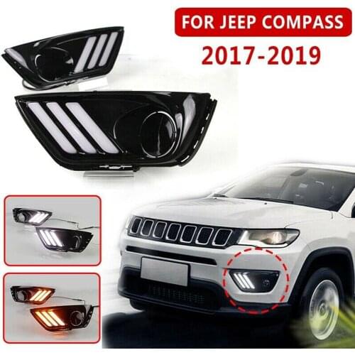 3Colors Car Front Bumper LED Turn Signal Lamp Fog Light 1Pair For Jeep Compass 2017 2018 2019