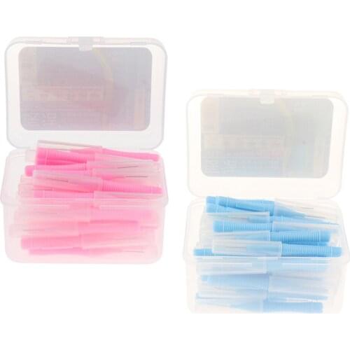 80 Pieces Portable Inter Brush Toothpick Lids Care Blue+Pink