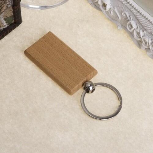 Natural Wooden Key Ring Keychain Round Square Anti Lost Wood Accessories Gifts