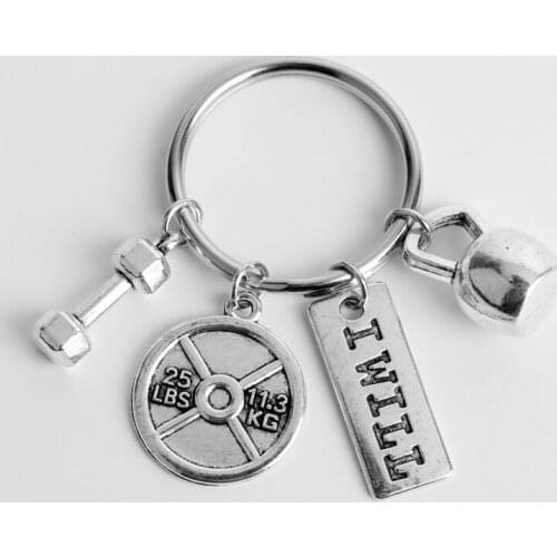 Gym Theme Barbell Keychain Kettle Bell Plate Engraved I Will And Strong Is Beautiful Keyring For Men Women