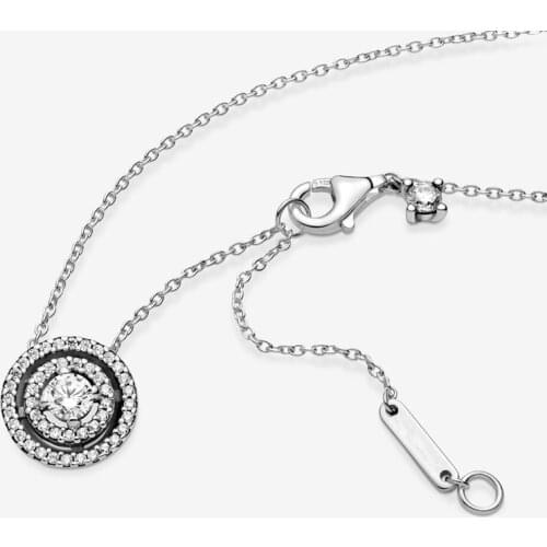 Sparkling Double Halo Collier Necklaces For Women 925 Sterling Silver Chain Necklace Jewelry Fit Gift DIY to Mum