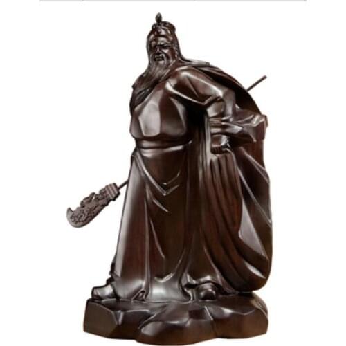 Black sandalwood carving Guan Gong statue pendulum solid wooden martial arts God Lucky Buddha Guan Yu