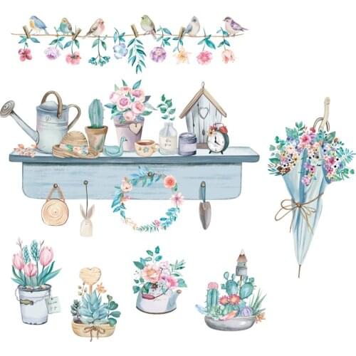 Flowerpot Wall Stickers for Living Room Bedroom Wall Decor Cute Birds PVC Wall Decals for Decor Art Murals Kids Room