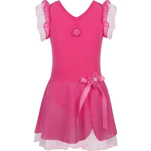 Kids Girls Tutu Dress Ballet Dance Dress Leotard Sweet Lace sleeves Bowknot Dress Fancy Costume Children Performance Dancewear