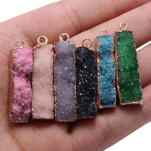 Natural Stone Druzy Agats Pendants Rectangular Strip Shape Agats Pendants for Jewelry Making DIY Necklace Size 10x4mm