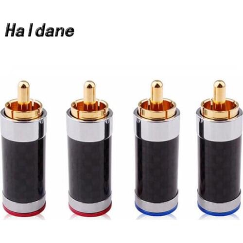 Haldane 4pcs/lot HiFi Carbon Fiber Gold Plated RCA Plug Jack Interconnects Cable RCA Connector Audio Cable Speaker Plug