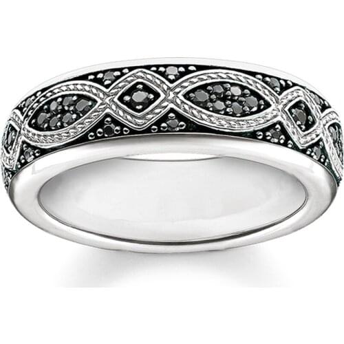 925 Sterling Silver Filigree Cord Black Zirconia Band Love Knot Rings, Fashion Thomas Style Ring Jewelry Ts Gift for Women Men