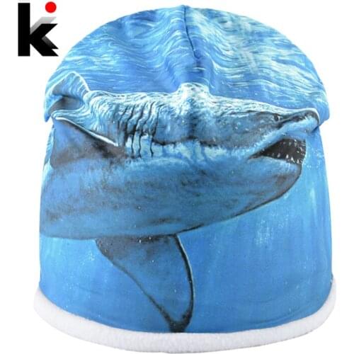 Personality Print Winter Hats Men Fashion Shark 3D Printing Skullies Beanies Women Hip Hop Bone Caps Thick Warm Bonnet Gorros