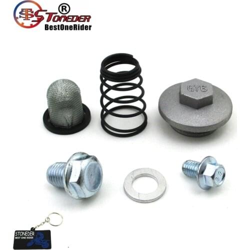 STONEDER Oil Strainer Cap Drain Plug Bolt Screen Seal Spring For Chinese GY6 50cc 125cc 150cc Moped Scooter ATV Quad
