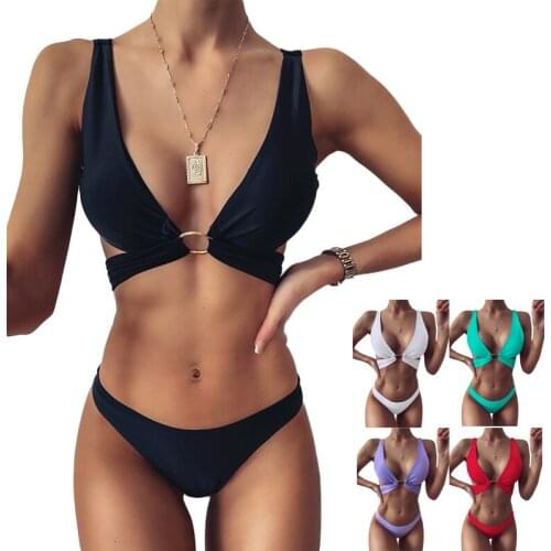 Cute Teenager Bikini 2021 New Bandage Deep V Sexy Swimsuit Low Waist Bikini Swimwear Thong