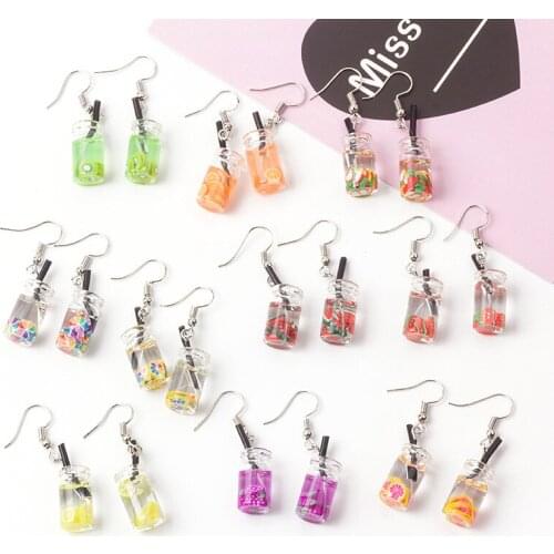 Cute Handmade Coffee Fruit Tea Coffee Cup Drop Earring Candy Trendy Woman Creative Minimalist Bottles Jewelry Dangle Earrings