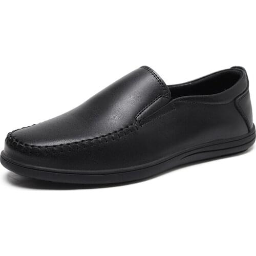 Mens Casual Fashion Peas Shoes Leather Shoes Loafers Shoes Fashionable Comfortable Dry Craft Sewing