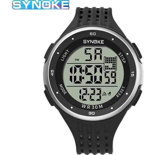 SYNOKE Casual Business Watch Mens PU Hollow Strap LED Digital Watch Running Seconds Day Of The Week Display 12/24 Hour System