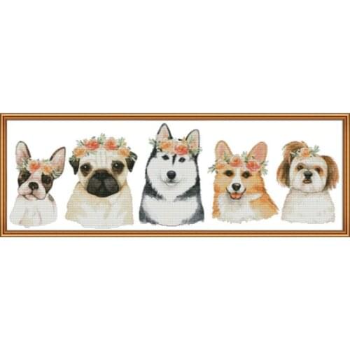 Joy Sunday Printed Canvas DMC Counted Cross Stitch Printed Cross-stitch Set Embroidery Needlework-puppies DIY Cross Stitch Kit