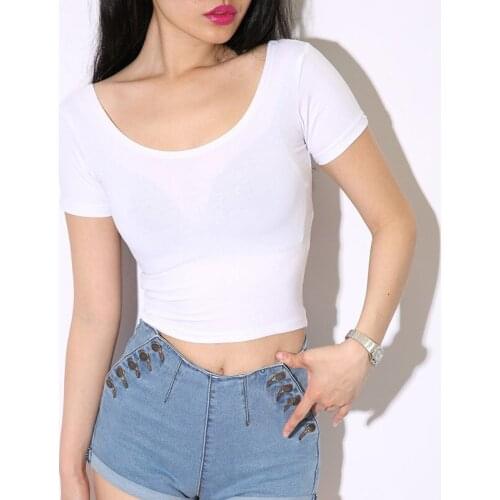 New Womens T-shirt European And American Double U-neck Short-sleeved Solid Color T-shirt Sexy Bottoming Shirt Direct Approval