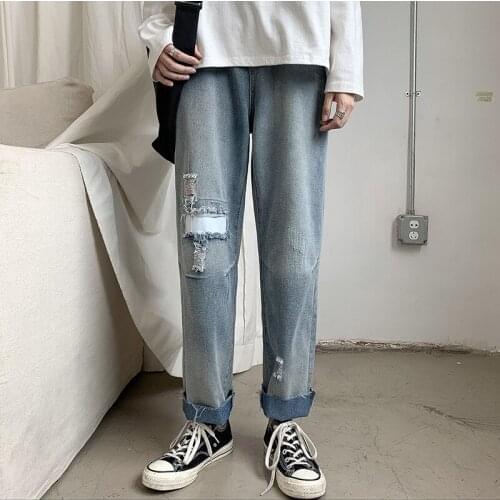 New trendy teenagers mens Denim jeans Korean style low-rise comfortable slim trousers student straight harem jeans men