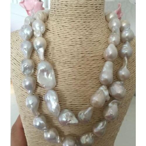 New huge 20-25mm south sea white baroque pearl necklace 36inch plated Clasp earrings set