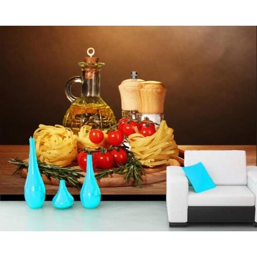 Papel de parede Tomatoes Spices Cutting board Pasta Bottle seasoning food 3d wallpaper,living room kitchen restaurant cafe bar