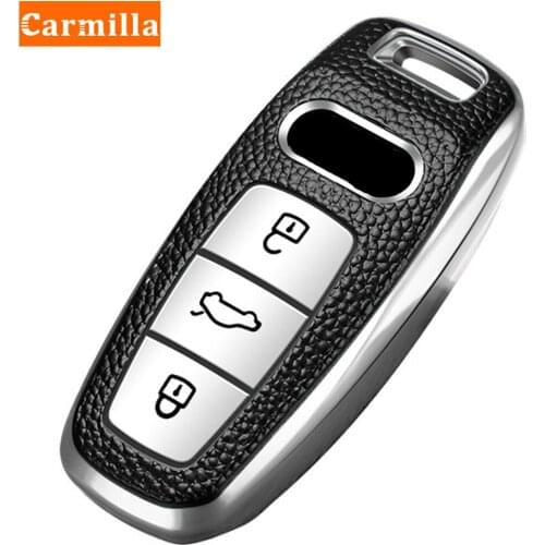 For Audi A1 A3 A4 A5 A6 A7 A8 Quattro Q3 Q5 Q7 2009 - 2015 TPU Leather Car Remote Smart Key Cover Fob Case Shell Keychain