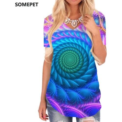 SOMEPET Geometric T-shirt women Psychedelic Shirt Print Vortex Funny T shirts Color V-neck Tshirt Womens Clothing Hip hop