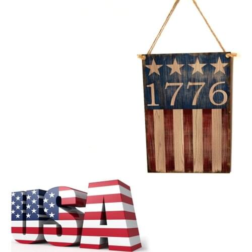 USA 1776 4th of July Hanging Sign Patriotic Wooden Hanging Sign Independence Day Plaque Door Wall Hanging Decorations Party