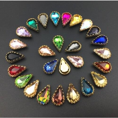8x13mm,6x10mm Pear Drop Fancy Stone with Gold Lace Claw Setting Teardrop Glass Crystals More Colors Sew on for dress,Jewelry