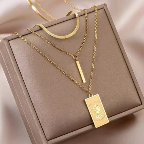 New Stainless Steel Multi-layer Coin Chain Choker Necklace For Women Gold Color Fashion Portrait Chunky Chain Necklaces Jewelry