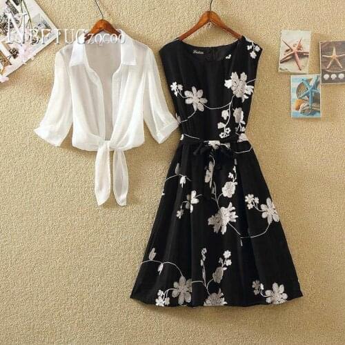 Waist Strap Sleeveless Dress And Lapel Coat Women Sets Sweet Female Sets