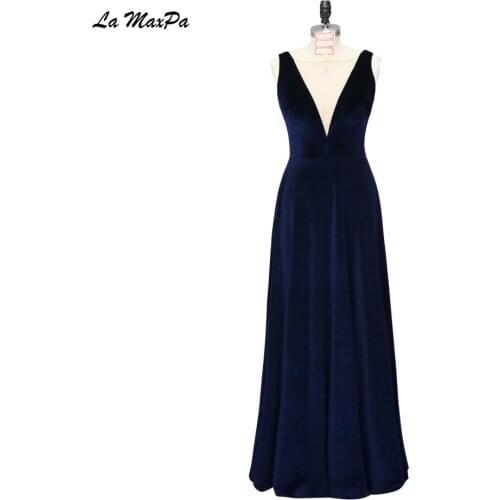V Neck Royal Blue Velvet Bridesmaid Dress CMT152