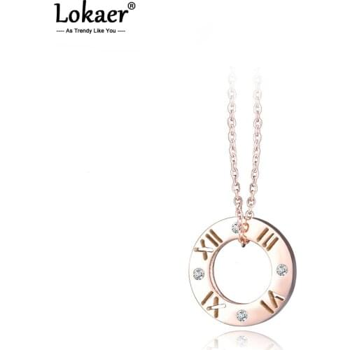 Lokaer Trendy Rose Gold Color Stainless Steel Rhinestone Roman Letter Choker Necklaces For Women Wedding Necklace Jewelry N17028