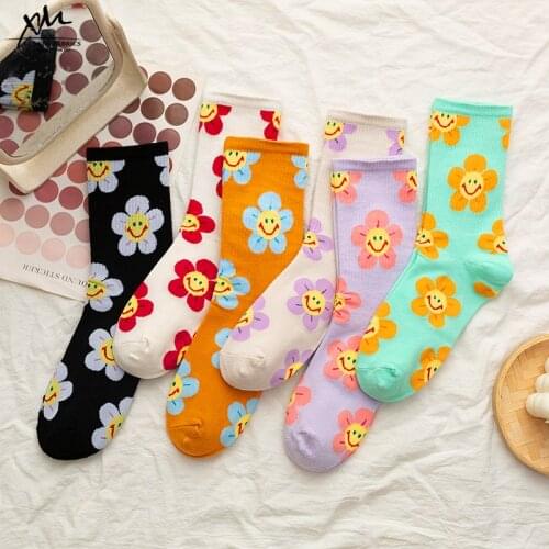 1 Pair New Arrivals Japanese Korean Style Cartoon Flower Women Socks Harajuku Kawaii Socks Breathable Spring Autumn Casual Socks