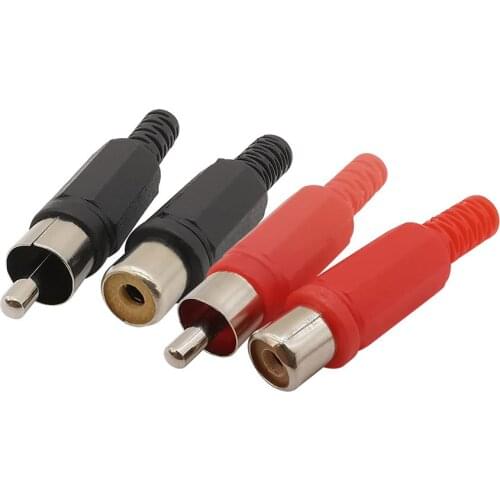 10Pcs/lot Plastic Black Red RCA Male Plug & Female Socket Audio Video Adapter Welding Wire Connector