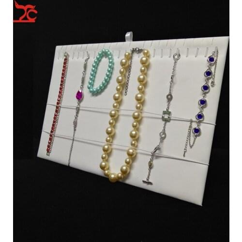 24 Hooks Pendant Jewelry Display Easel White PU Bracelet Necklace Anklet Jewelry Organizer Storage Hanging Holder Stand