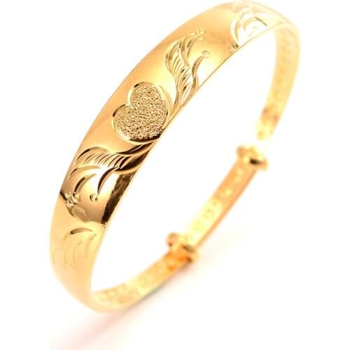 24k adjustable Gold Bangle for Women Gold Dubai Bride Wedding Ethiopian Bracelet Africa Bangle Arab Jewelry Gold Charm Bracelet