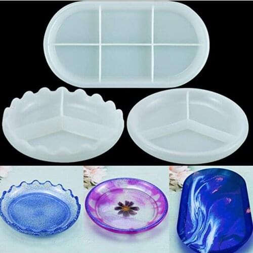 3 Pcs Crystal Epoxy Resin Mold Dish Tray Plate Casting Silicone Mould Set DIY Crafts Jewelry Ring Trinket Storage Container Maki